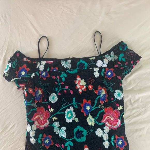 GUESS Womens Black Floral Lace Spaghetti Strap off-shoulder Mini Dress size 14 - Picture 7 of 14